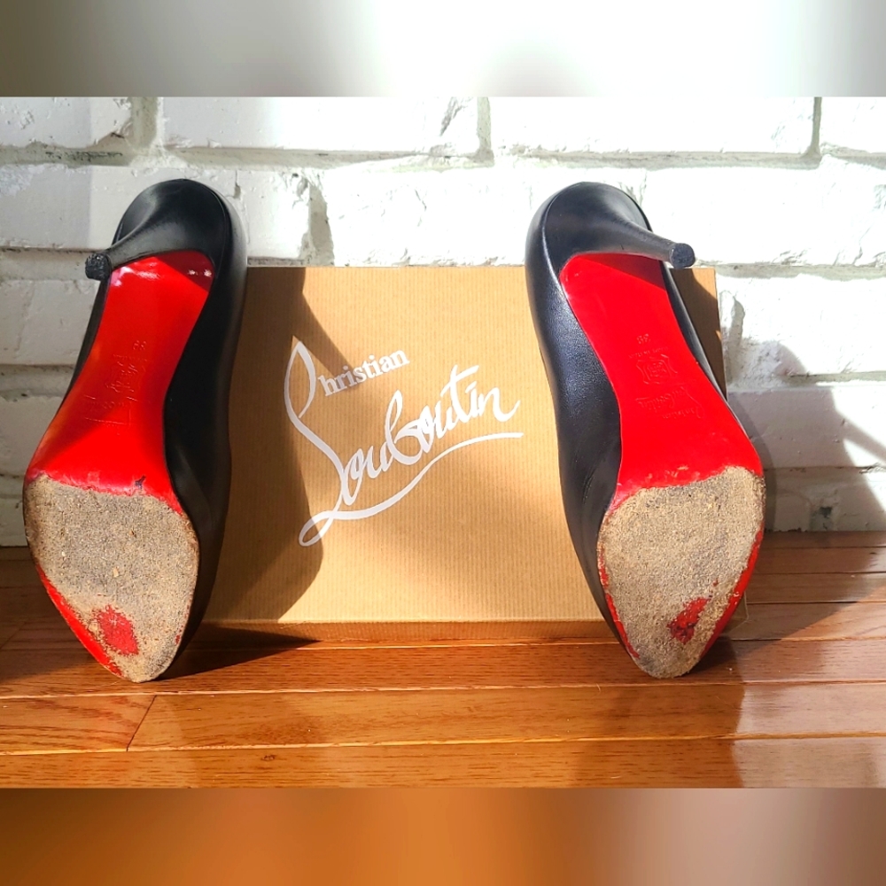 Christian Louboutin Black Peep Toe Stilettos - Picture 3 of 7